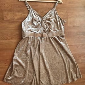 Tan Velvet Keyhole Neckline Mini Dress
